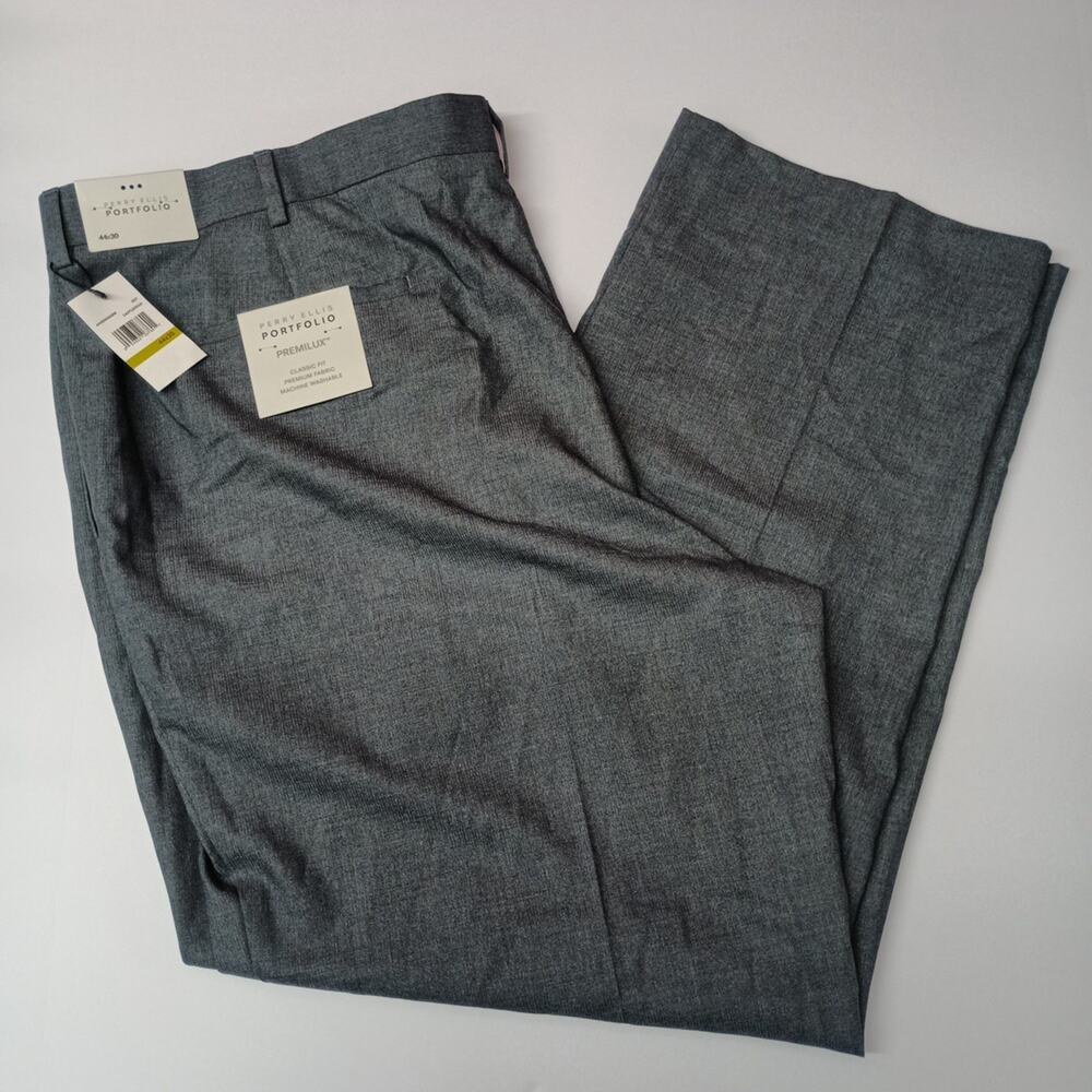 Perry Ellis Portfolio Premilux Dress Pant Men's Size 44x30 Gray Classic Fit